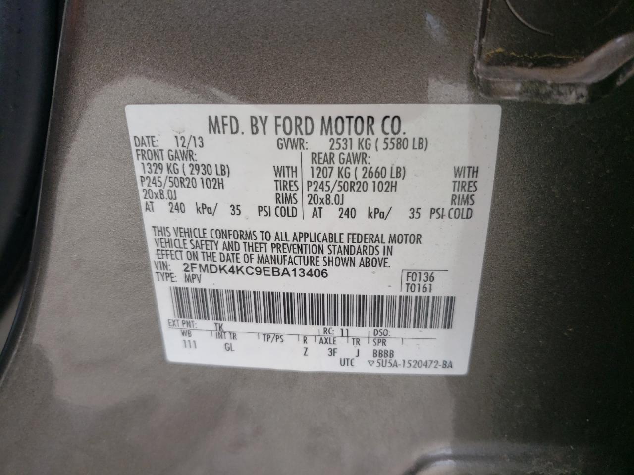 2FMDK4KC9EBA13406 2014 Ford Edge Limited