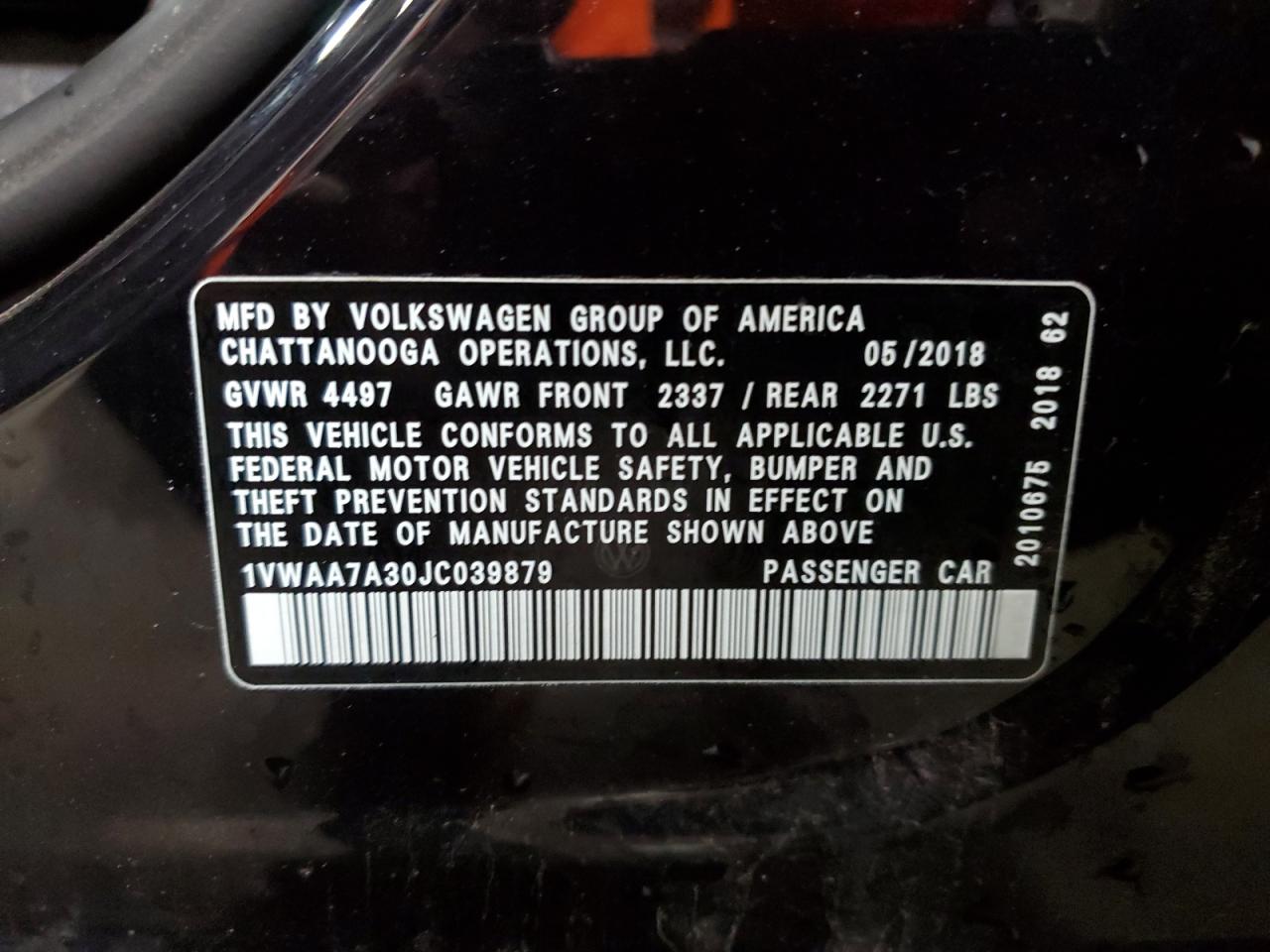 1VWAA7A30JC039879 2018 Volkswagen Passat S