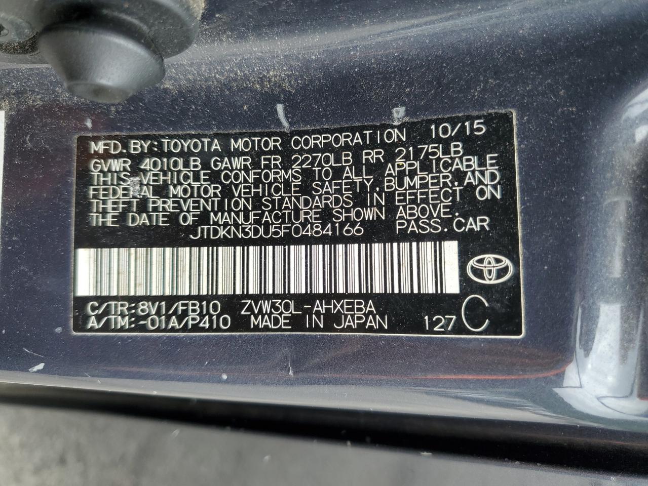 JTDKN3DU5F0484166 2015 Toyota Prius