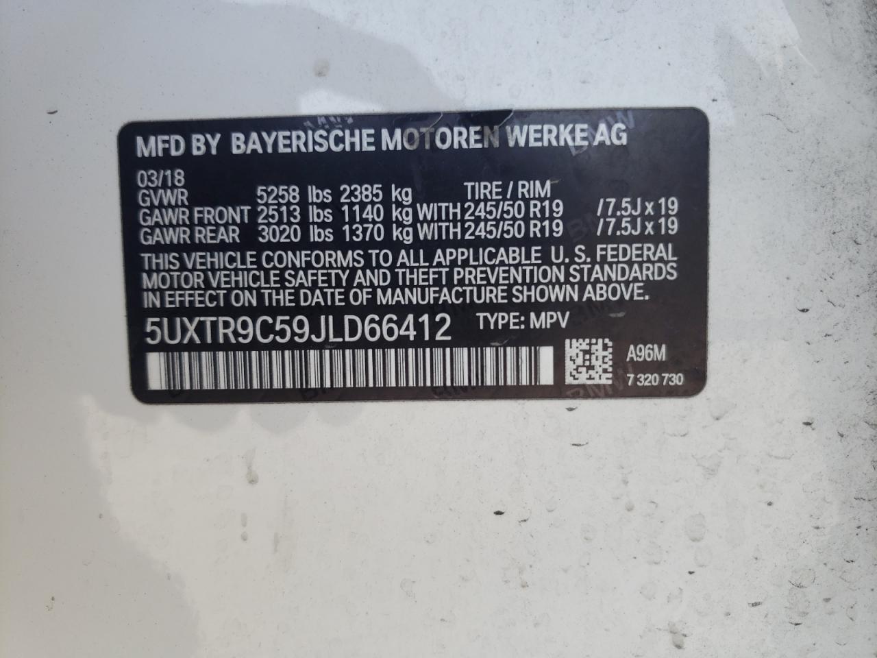 5UXTR9C59JLD66412 2018 BMW X3 xDrive30I