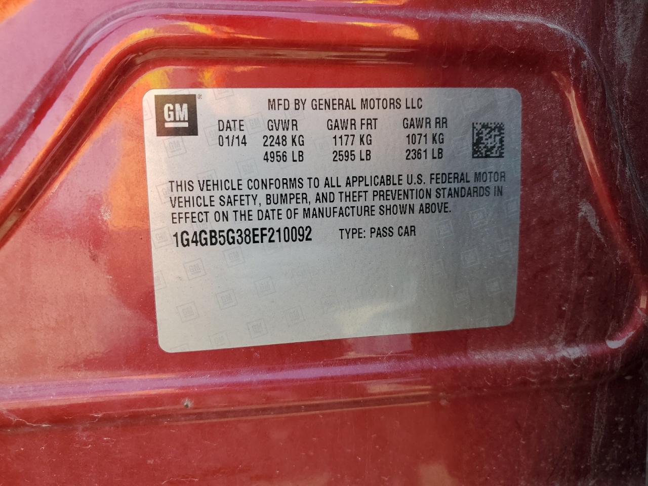 1G4GB5G38EF210092 2014 Buick Lacrosse