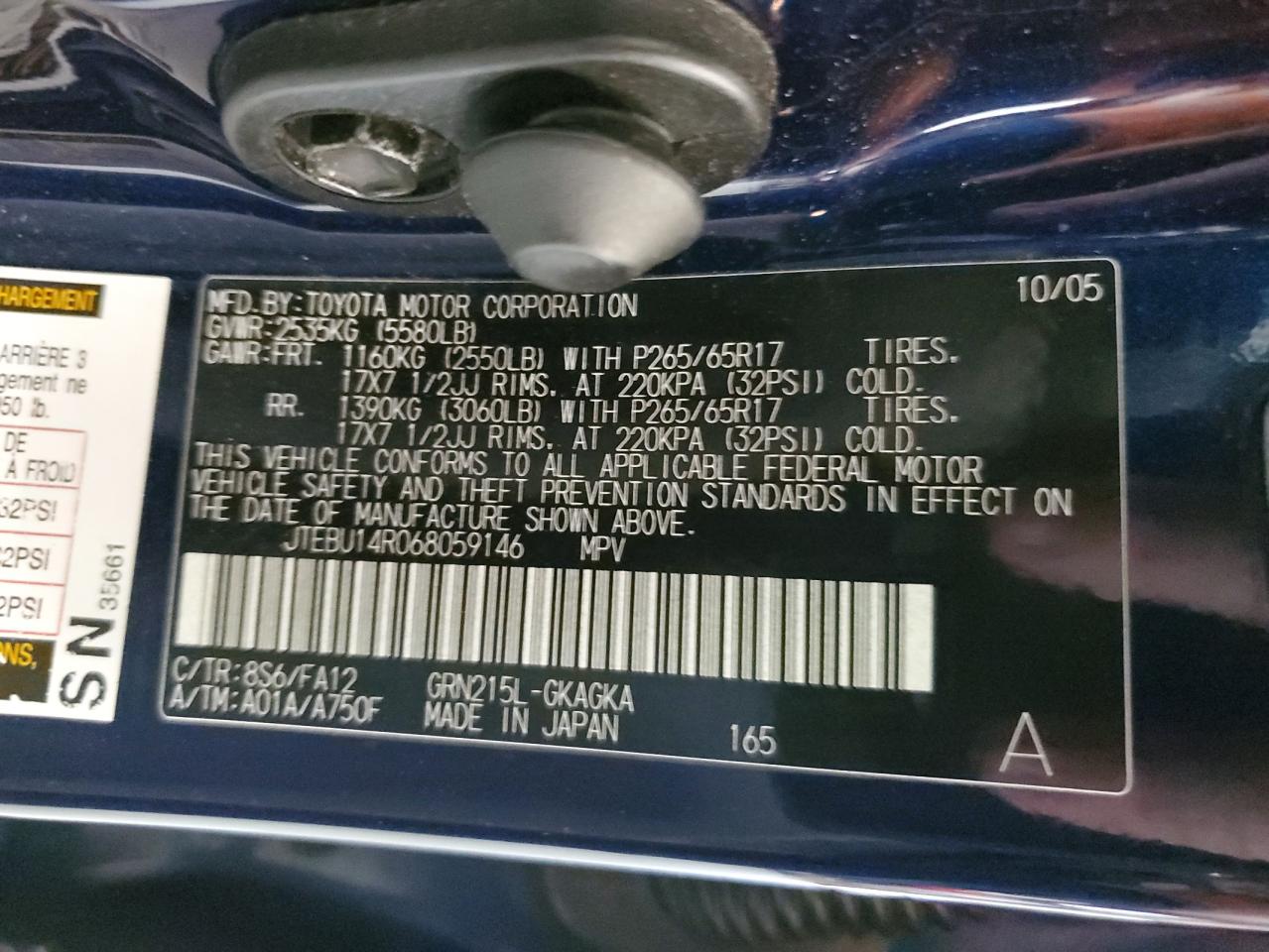 JTEBU14R068059146 2006 Toyota 4Runner Sr5