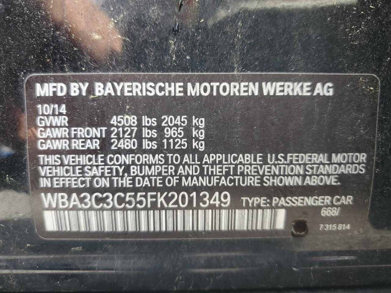 WBA3C3C55FK201349 2015 BMW 320 I xDrive