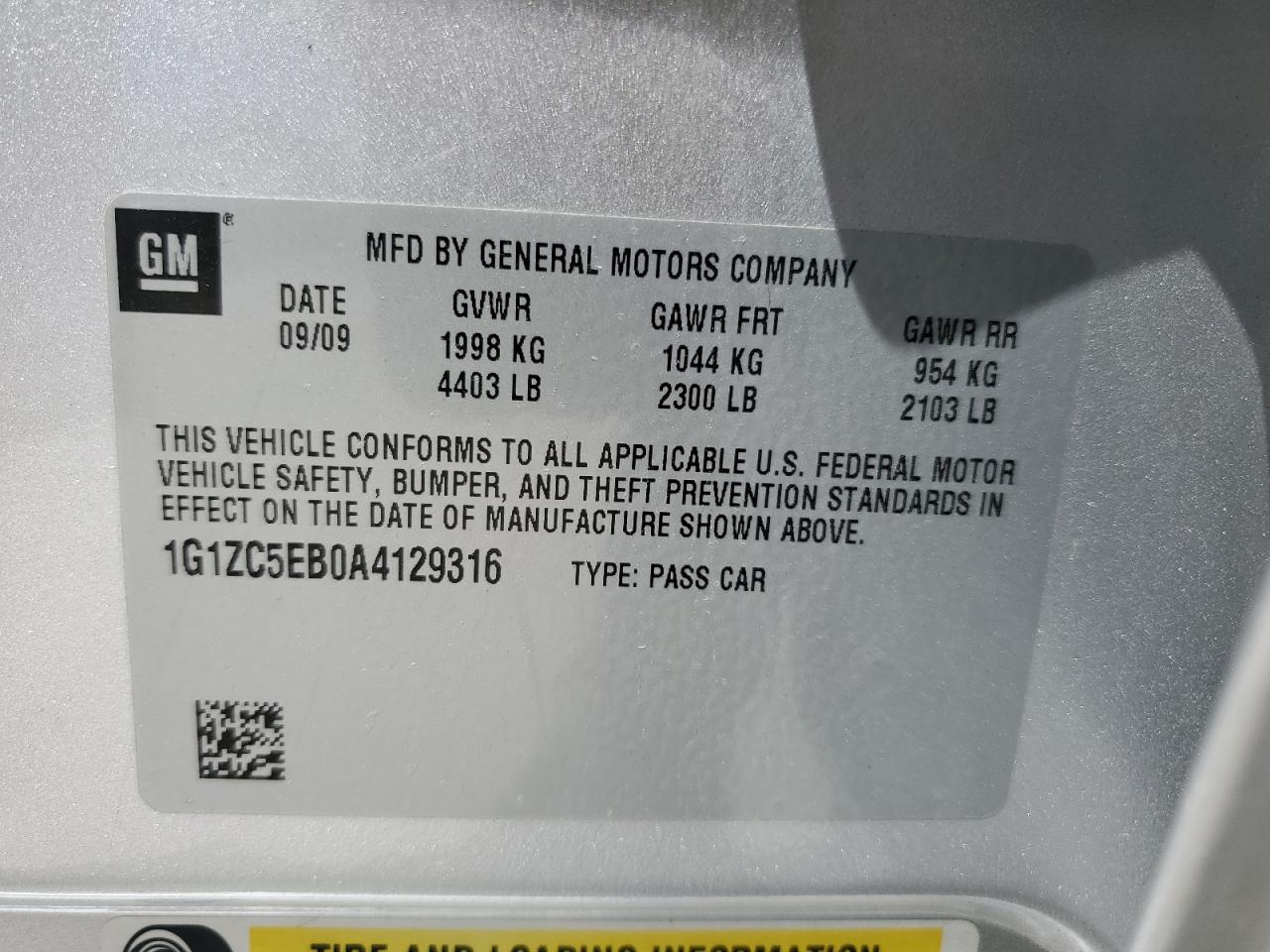 1G1ZC5EB0A4129316 2010 Chevrolet Malibu 1Lt