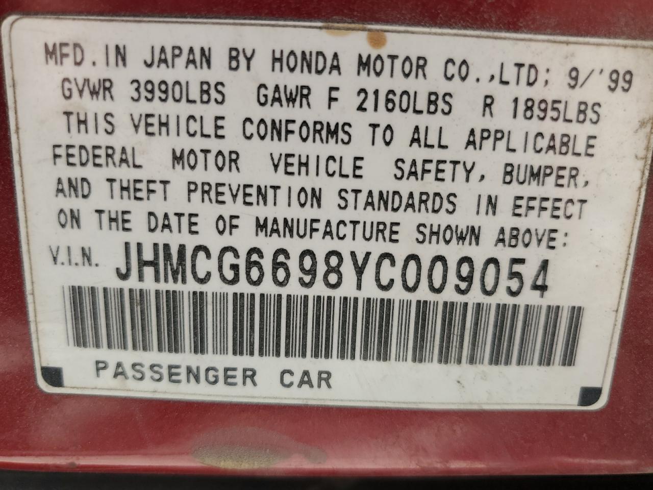 JHMCG6698YC009054 2000 Honda Accord Se
