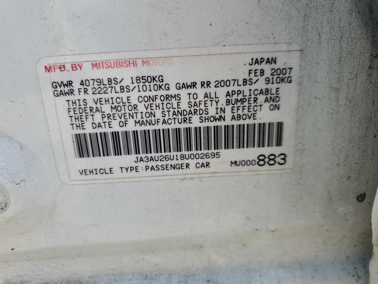 JA3AU26U18U002695 2008 Mitsubishi Lancer Es