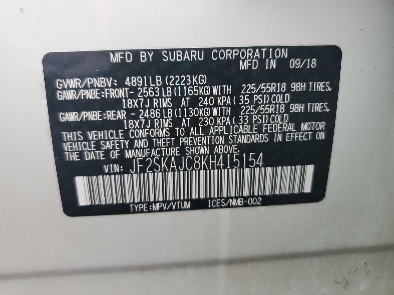 JF2SKAJC8KH415154 2019 Subaru Forester Sport