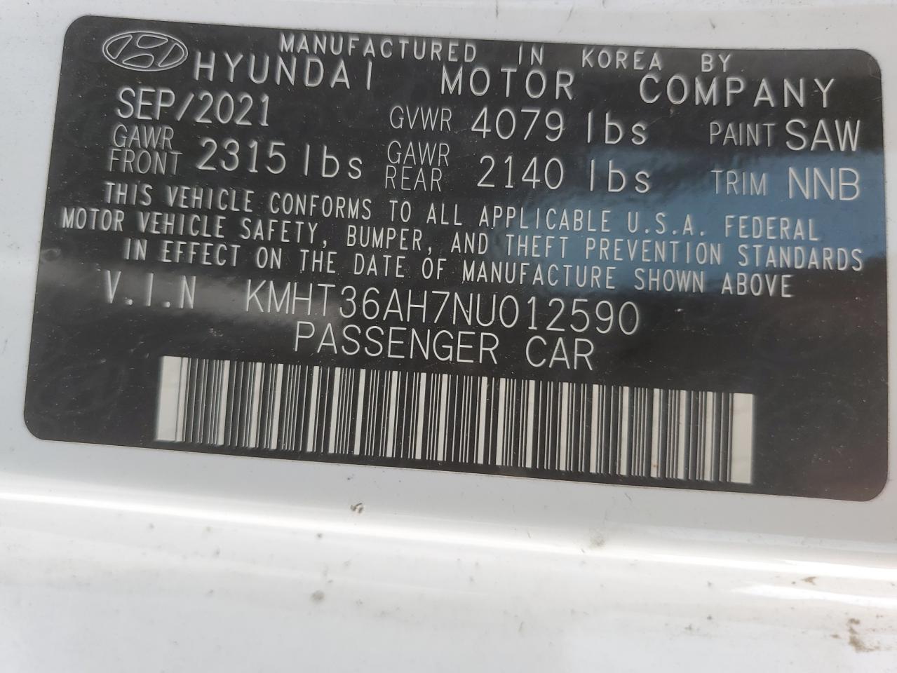 KMHT36AH7NU012590 2022 Hyundai Veloster N