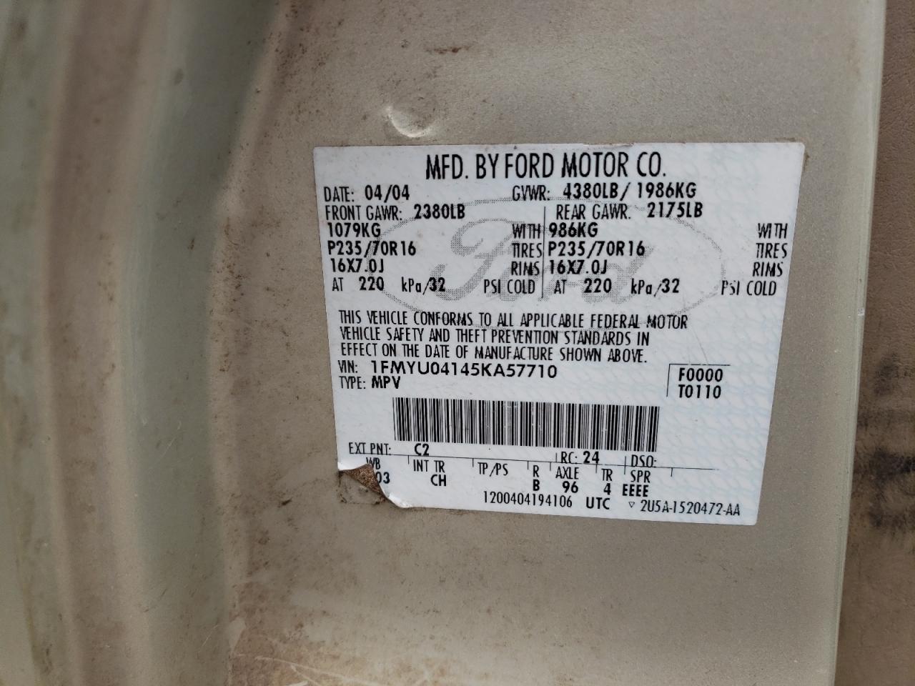 1FMYU04145KA57710 2005 Ford Escape Limited