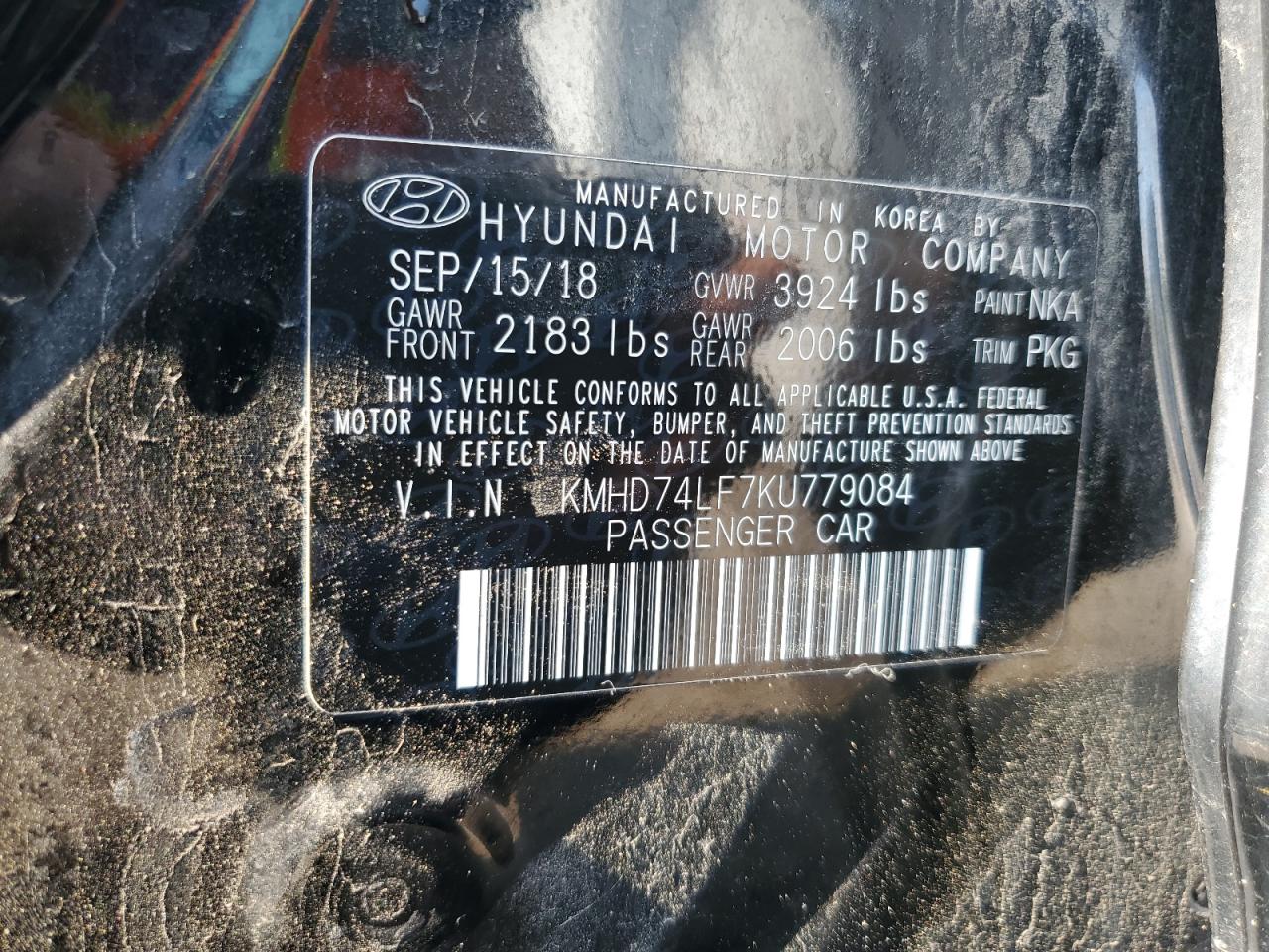 KMHD74LF7KU779084 2019 Hyundai Elantra Se