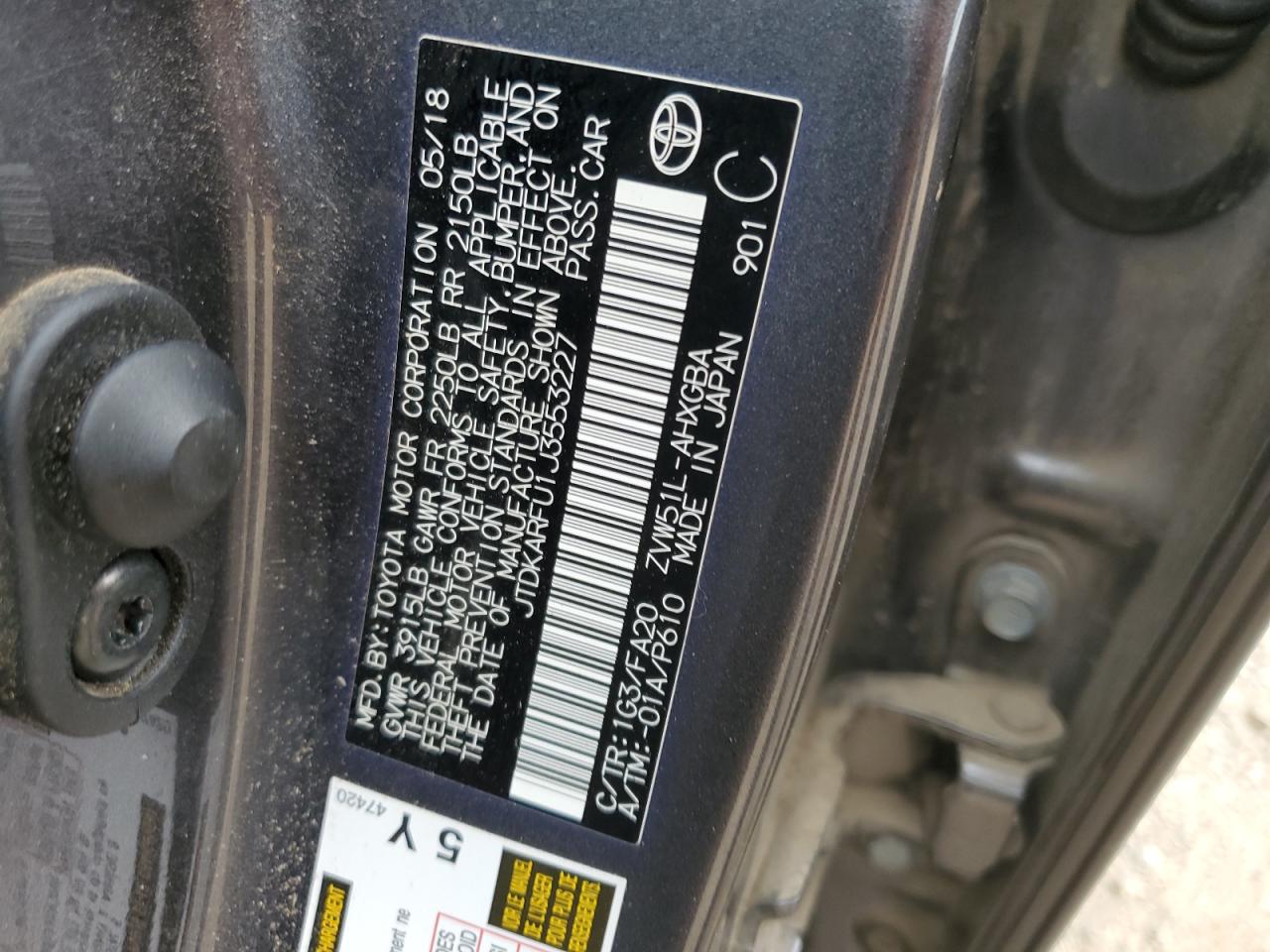 JTDKARFU1J3553227 2018 Toyota Prius