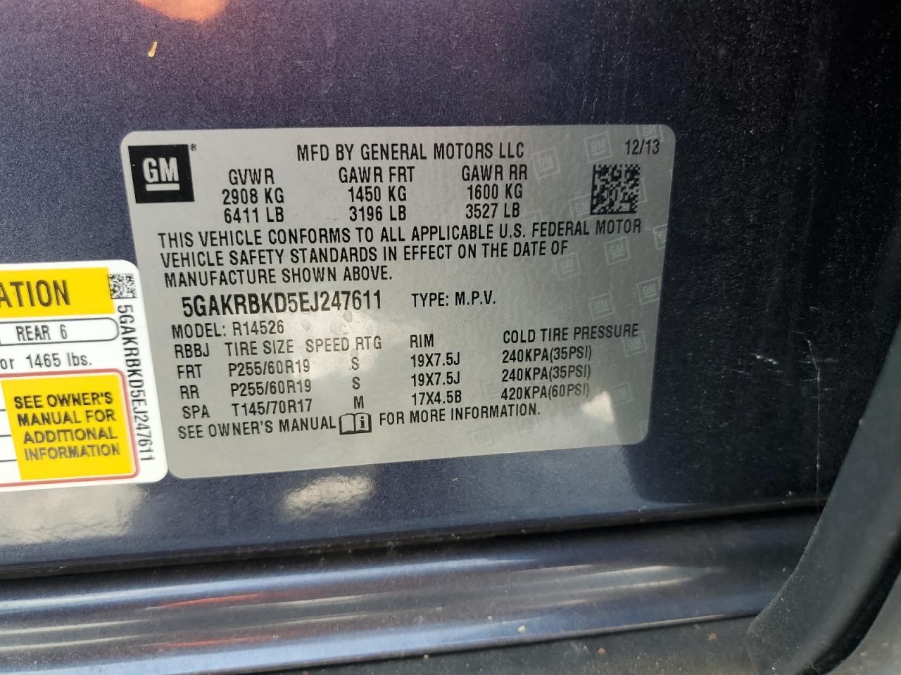 5GAKRBKD5EJ247611 2014 Buick Enclave