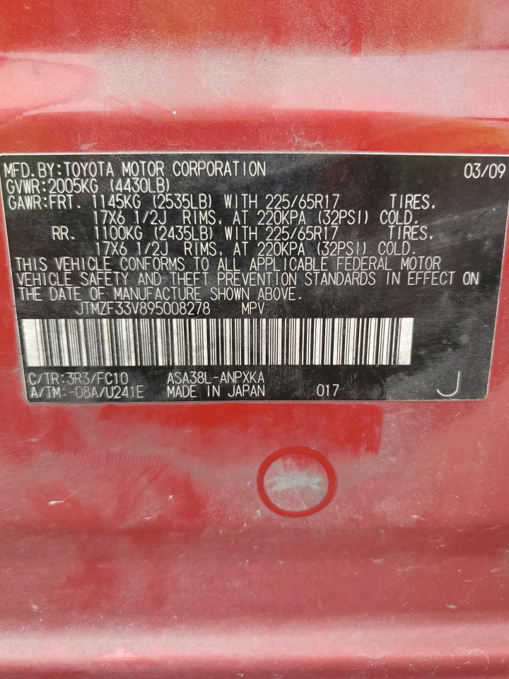 JTMZF33V895008278 2009 Toyota Rav4