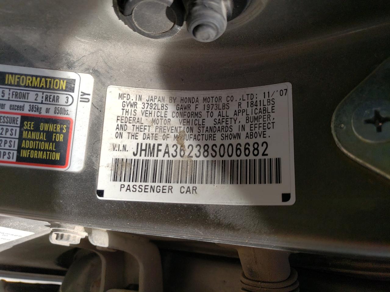 JHMFA36238S006682 2008 Honda Civic Hybrid