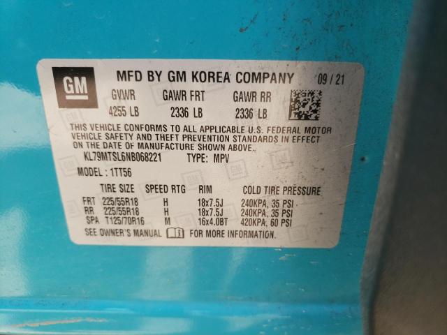 2022 Chevrolet Trailblazer Rs VIN: KL79MTSL6NB068221 Lot: 58350464