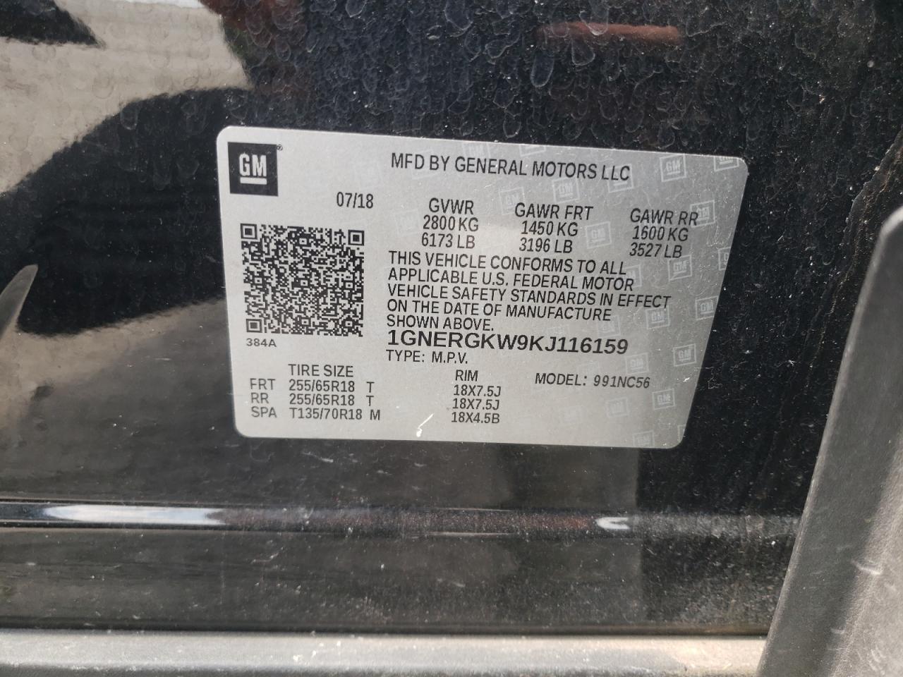 1GNERGKW9KJ116159 2019 Chevrolet Traverse Lt