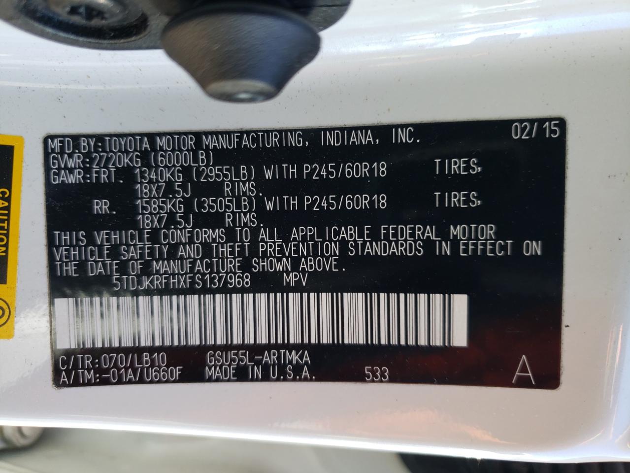 5TDJKRFHXFS137968 2015 Toyota Highlander Xle