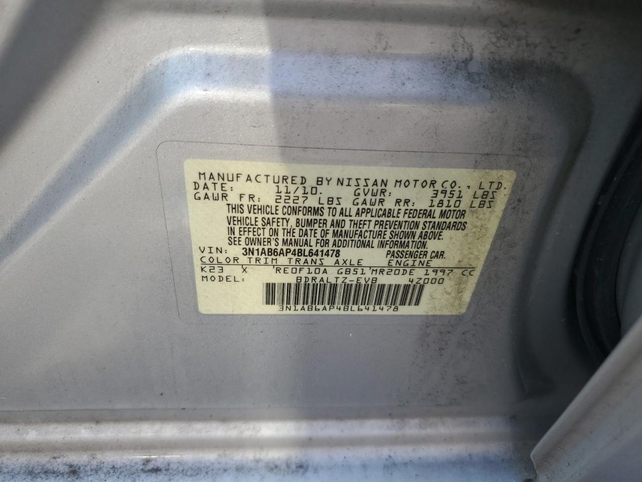 3N1AB6AP4BL641478 2011 Nissan Sentra 2.0