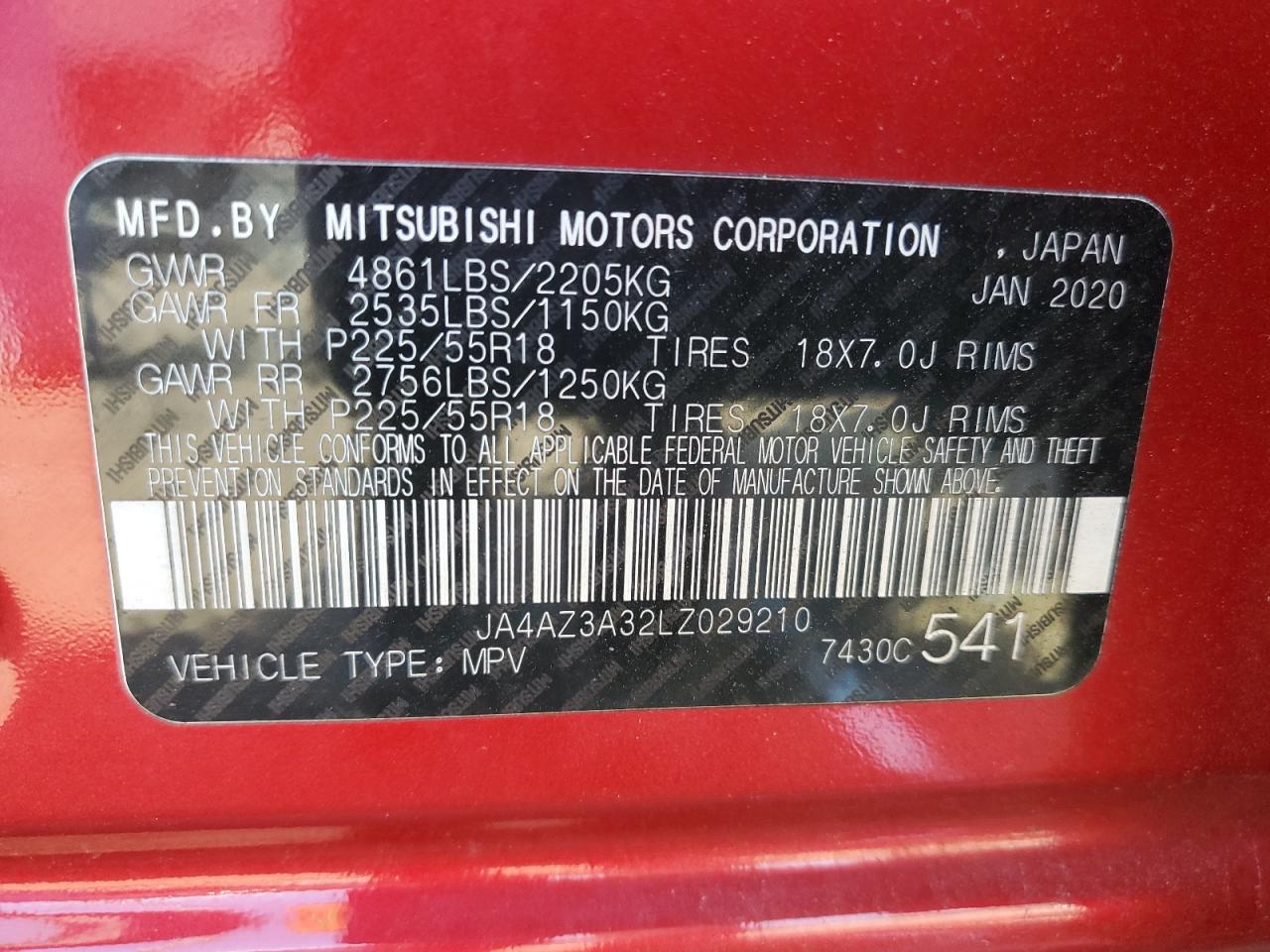 JA4AZ3A32LZ029210 2020 Mitsubishi Outlander Se