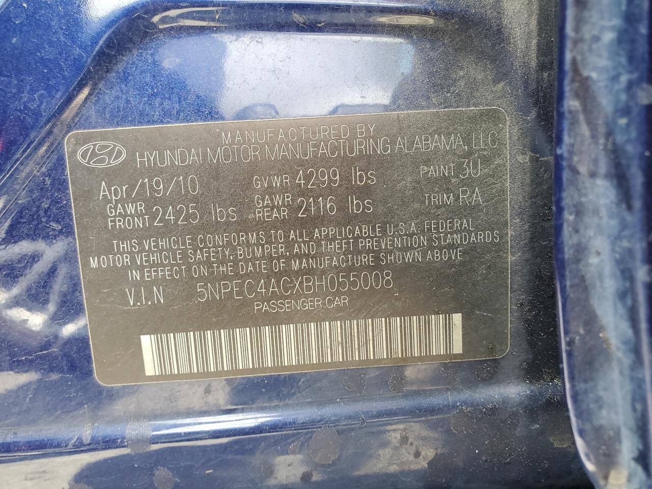 5NPEC4ACXBH055008 2011 Hyundai Sonata Se