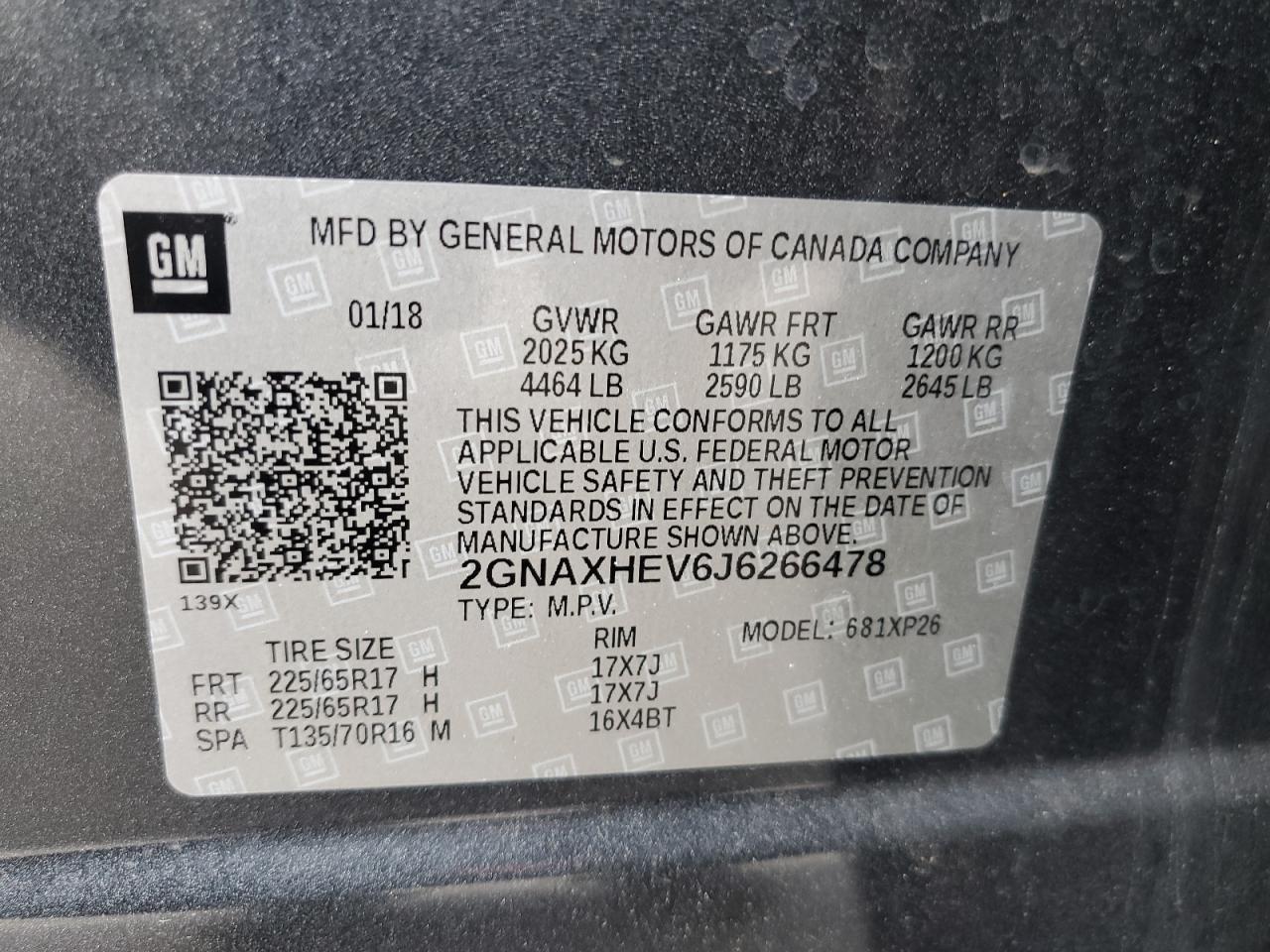 2GNAXHEV6J6266478 2018 Chevrolet Equinox Ls