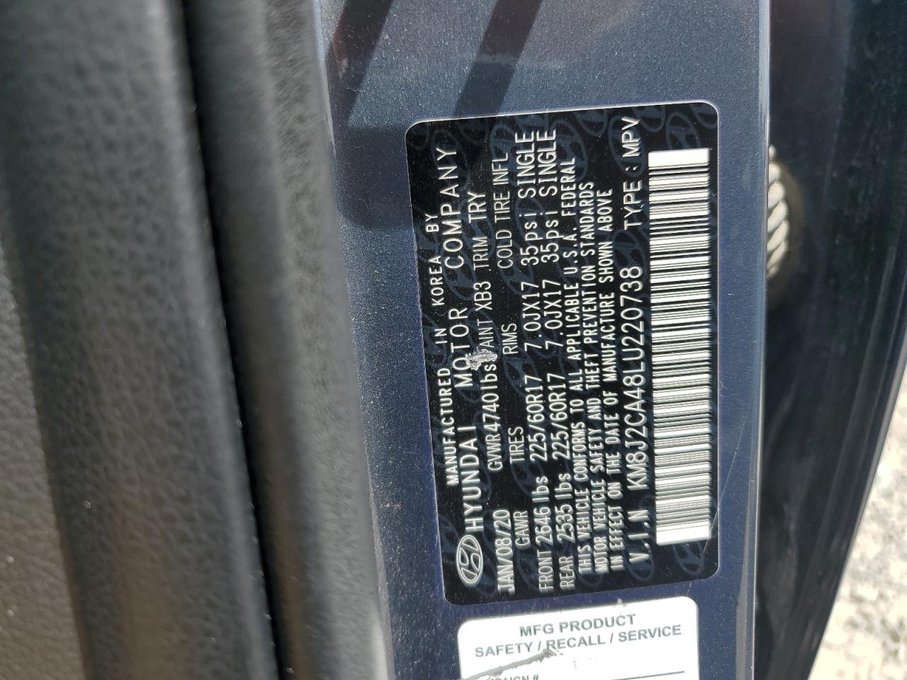 KM8J2CA48LU220738 2020 Hyundai Tucson Se