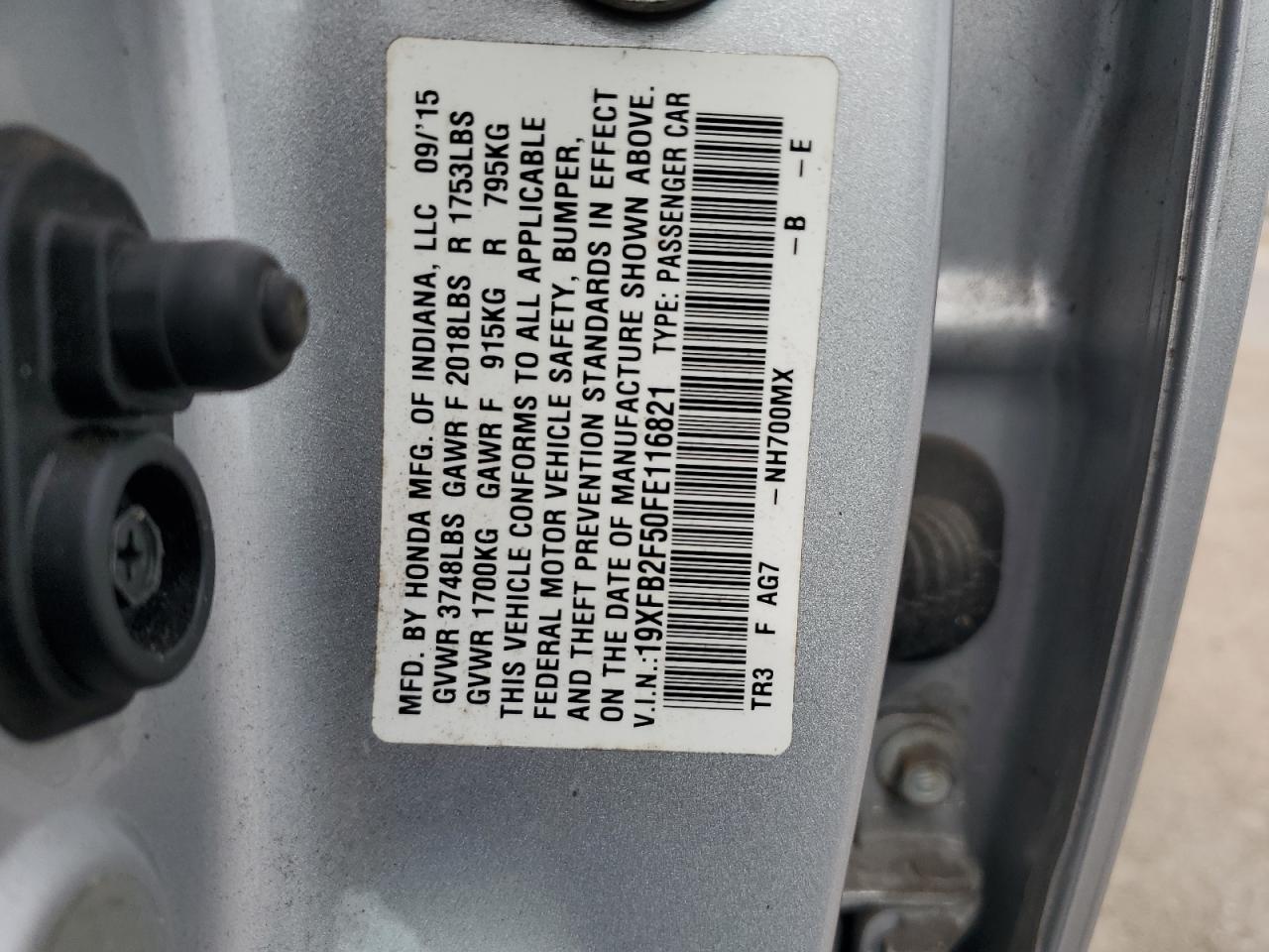 19XFB2F50FE116821 2015 Honda Civic Lx