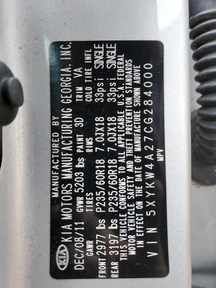 5XYKW4A27CG284000 2012 Kia Sorento Sx