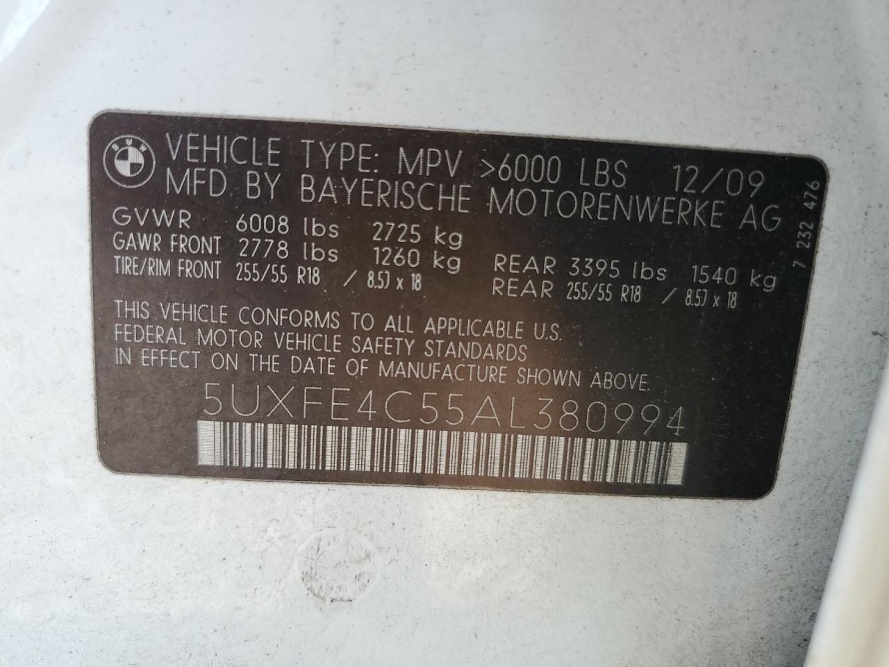 5UXFE4C55AL380994 2010 BMW X5 xDrive30I