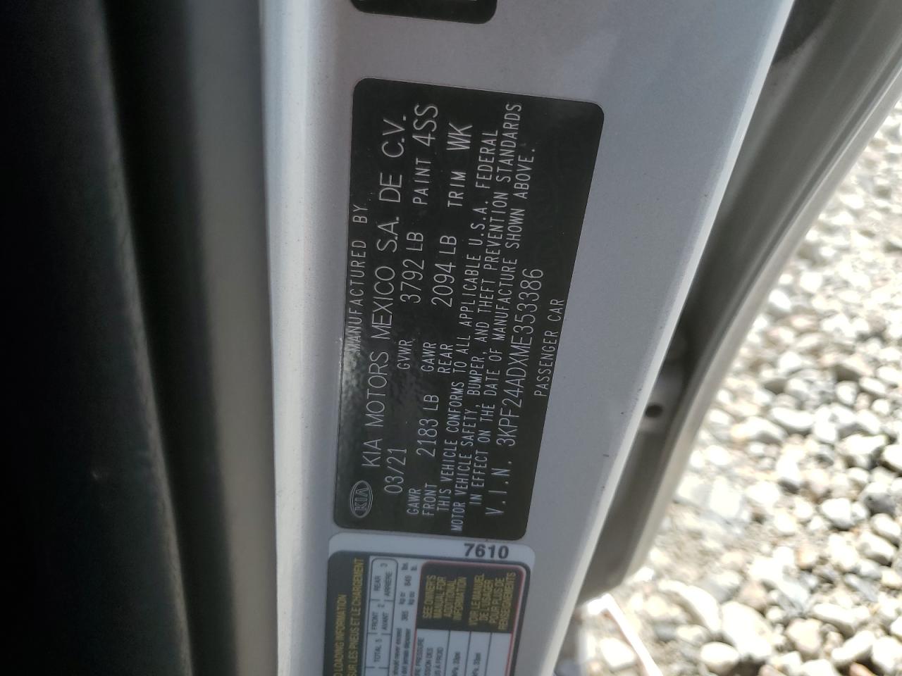 3KPF24ADXME353386 2021 Kia Forte Fe