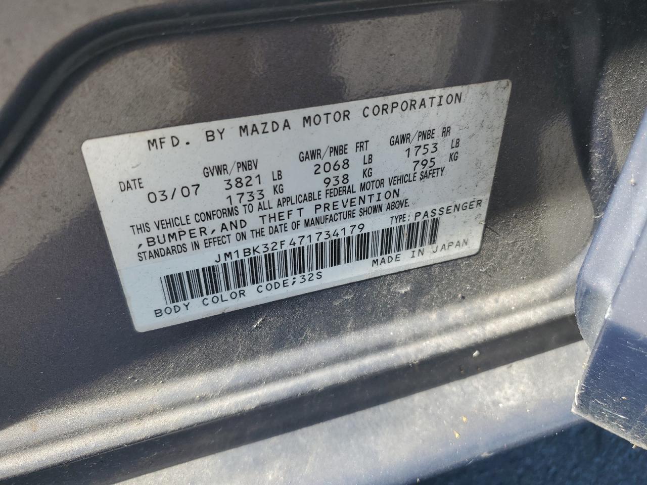 JM1BK32F471734179 2007 Mazda 3 I