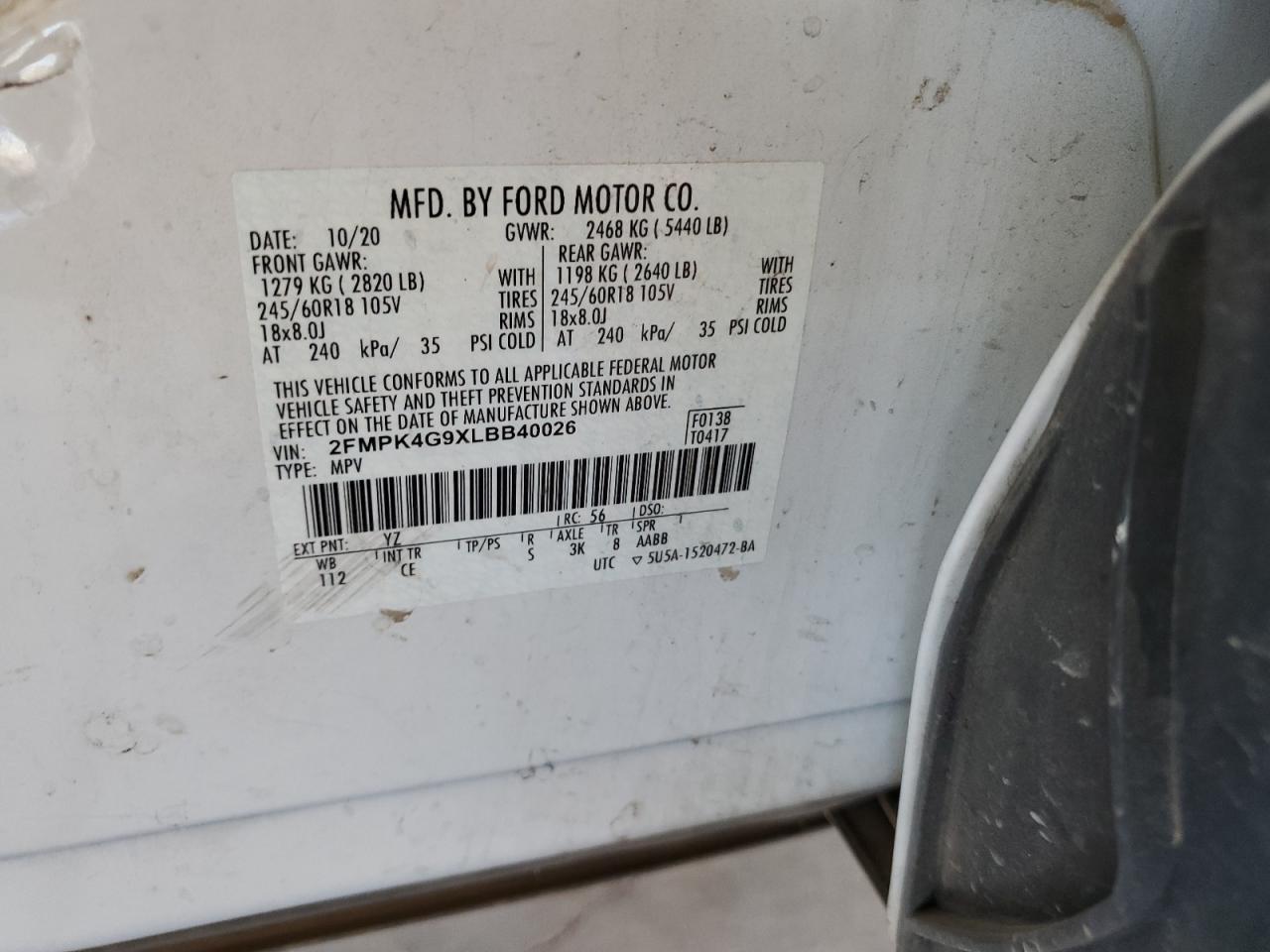 2FMPK4G9XLBB40026 2020 Ford Edge Se