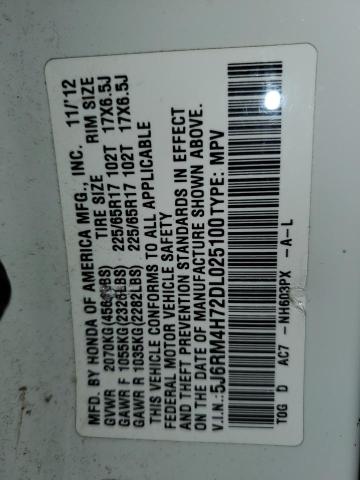 2013 Honda Cr-V Exl VIN: 5J6RM4H72DL025100 Lot: 58462594