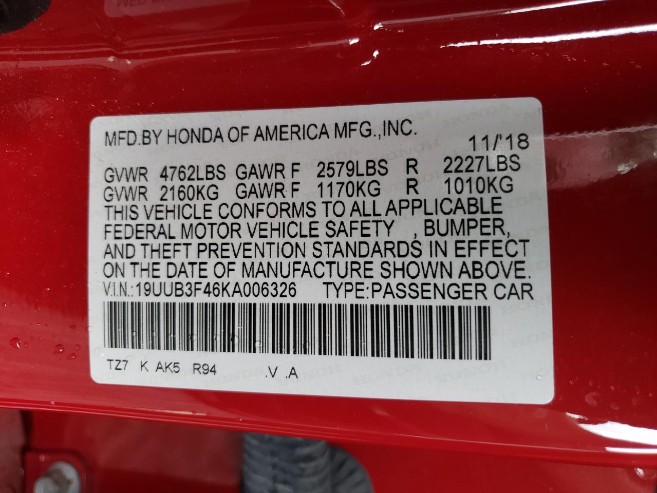 19UUB3F46KA006326 2019 Acura Tlx Technology