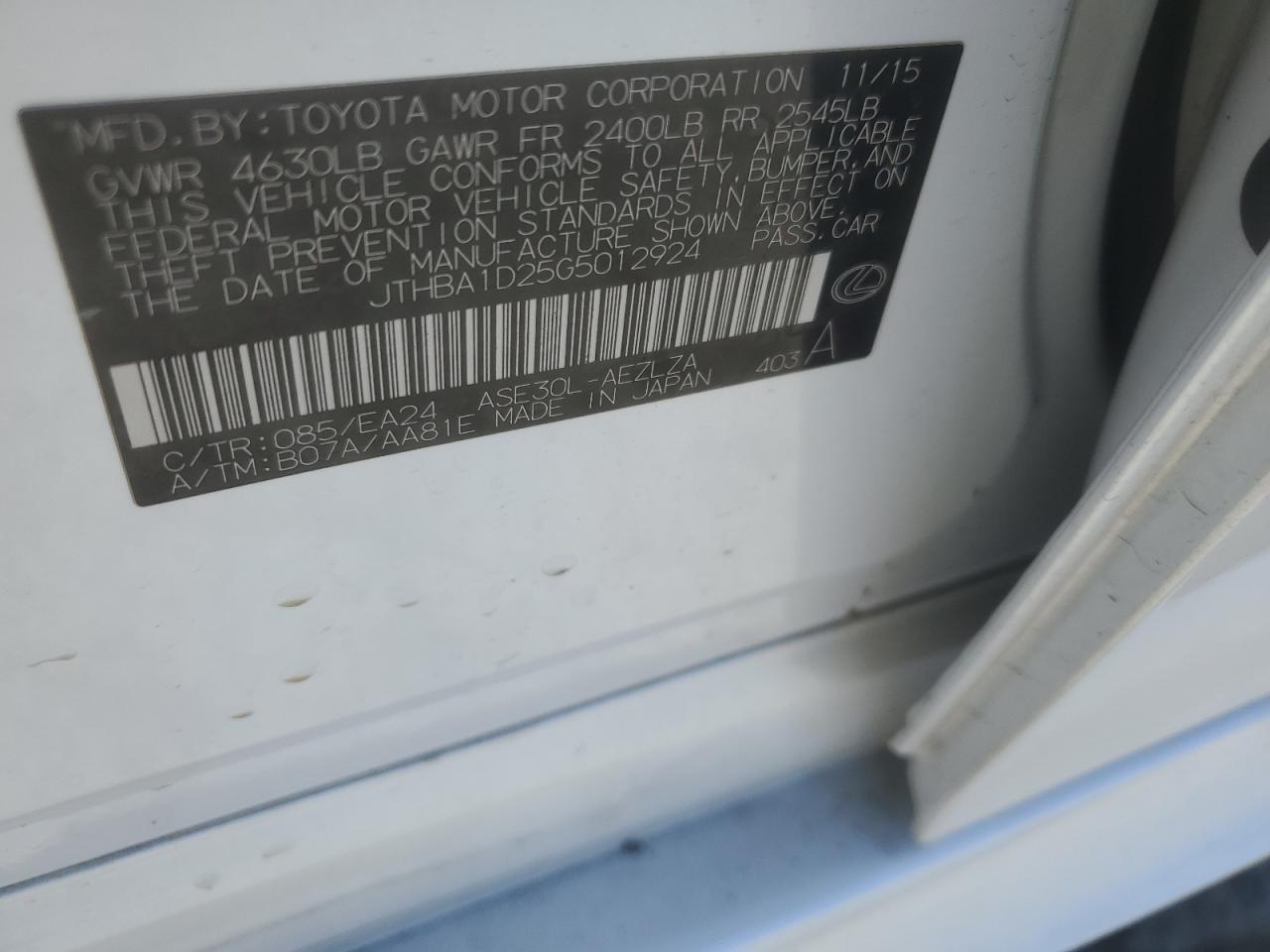 JTHBA1D25G5012924 2016 Lexus Is 200T