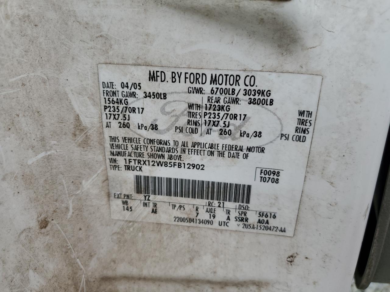 1FTRX12W85FB12902 2005 Ford F150