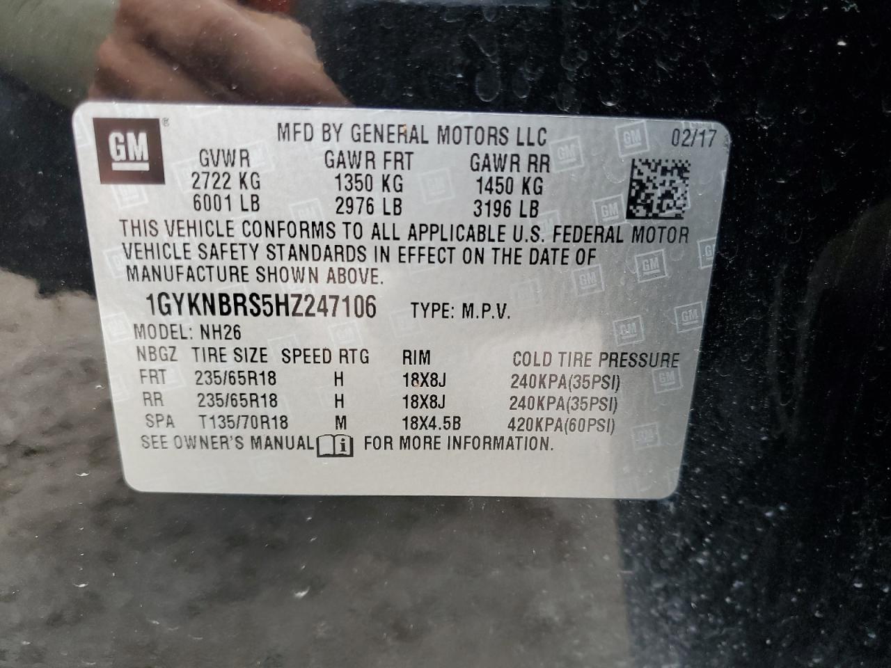 1GYKNBRS5HZ247106 2017 Cadillac Xt5 Luxury