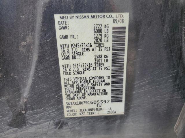 2009 Nissan Pathfinder S VIN: 5N1AR18U79C605597 Lot: 59689594