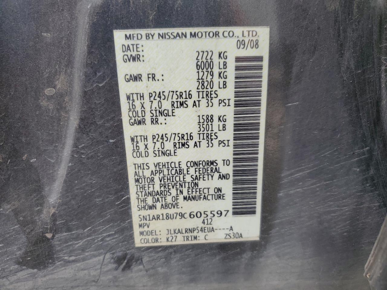 5N1AR18U79C605597 2009 Nissan Pathfinder S