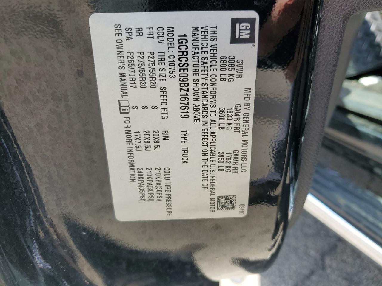 1GCRCSE09BZ167619 2011 Chevrolet Silverado C1500 Lt