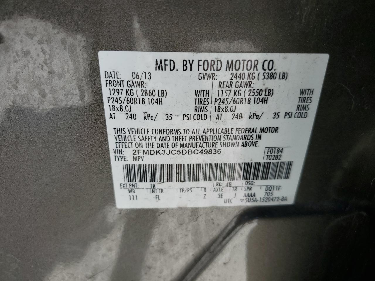 2FMDK3JC5DBC49836 2013 Ford Edge Sel