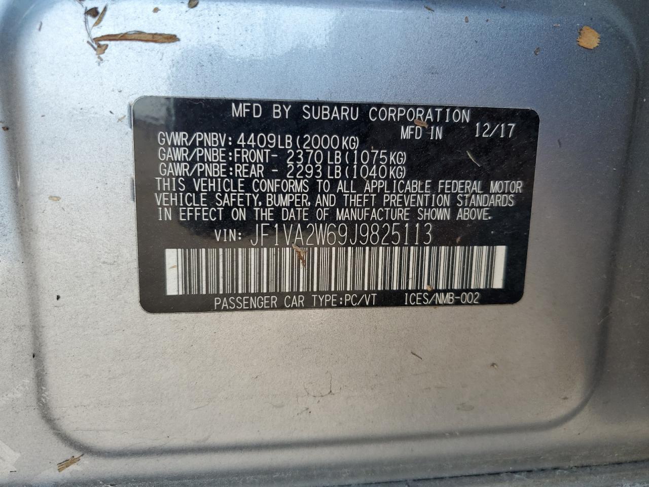 JF1VA2W69J9825113 2018 Subaru Wrx Sti Limited