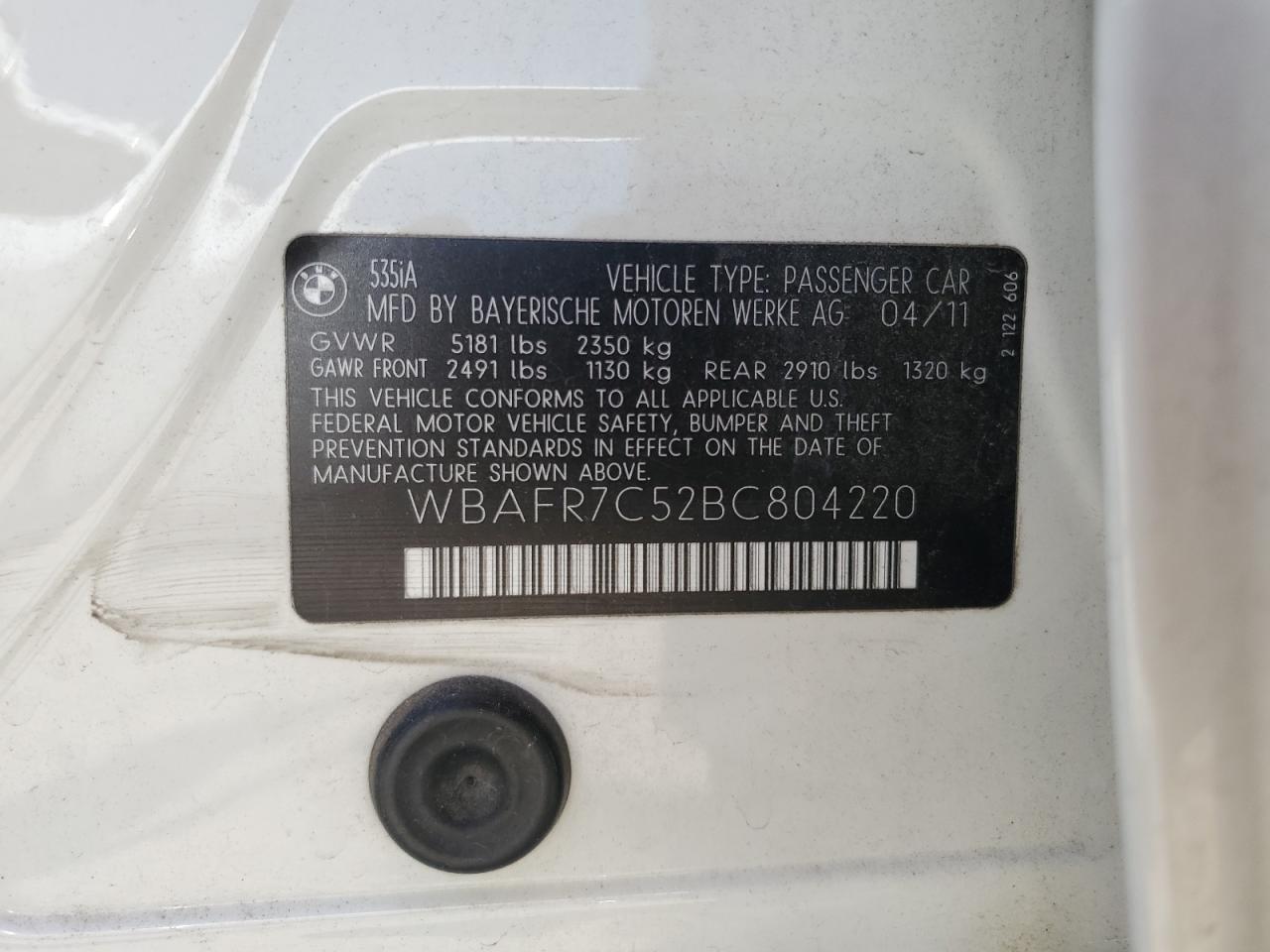 WBAFR7C52BC804220 2011 BMW 535 I