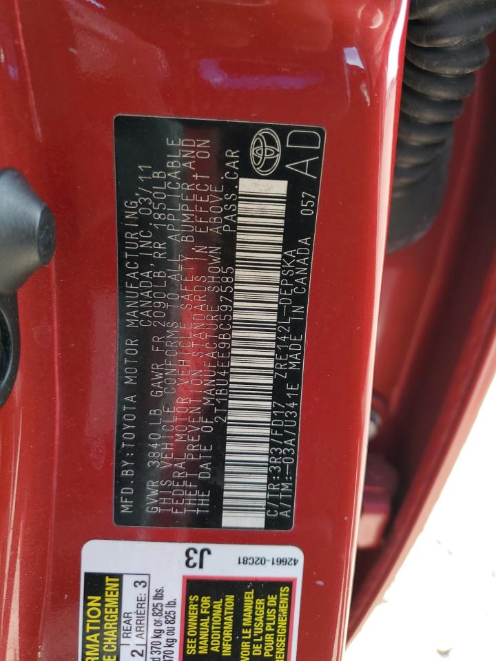 2T1BU4EE9BC597585 2011 Toyota Corolla Base