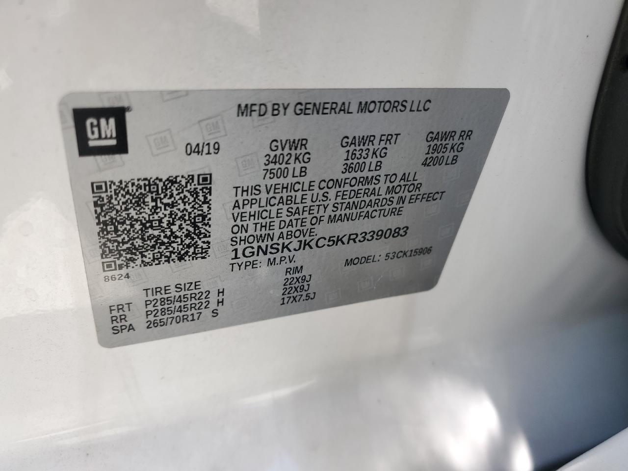 1GNSKJKC5KR339083 2019 Chevrolet Suburban K1500 Premier