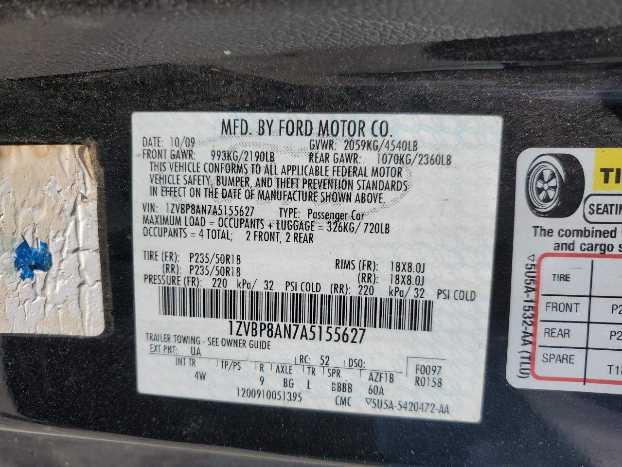 1ZVBP8AN7A5155627 2010 Ford Mustang