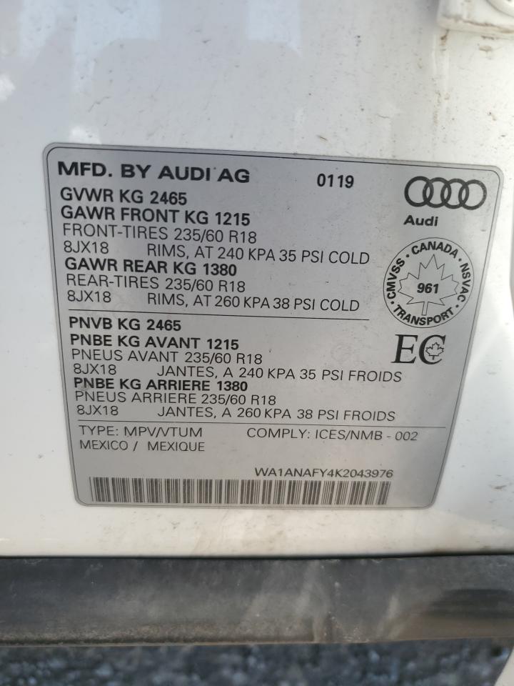 WA1ANAFY4K2043976 2019 Audi Q5 Premium