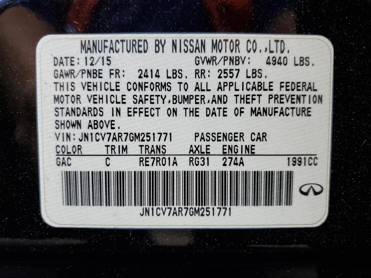 JN1CV7AR7GM251771 2016 Infiniti Q50 Base