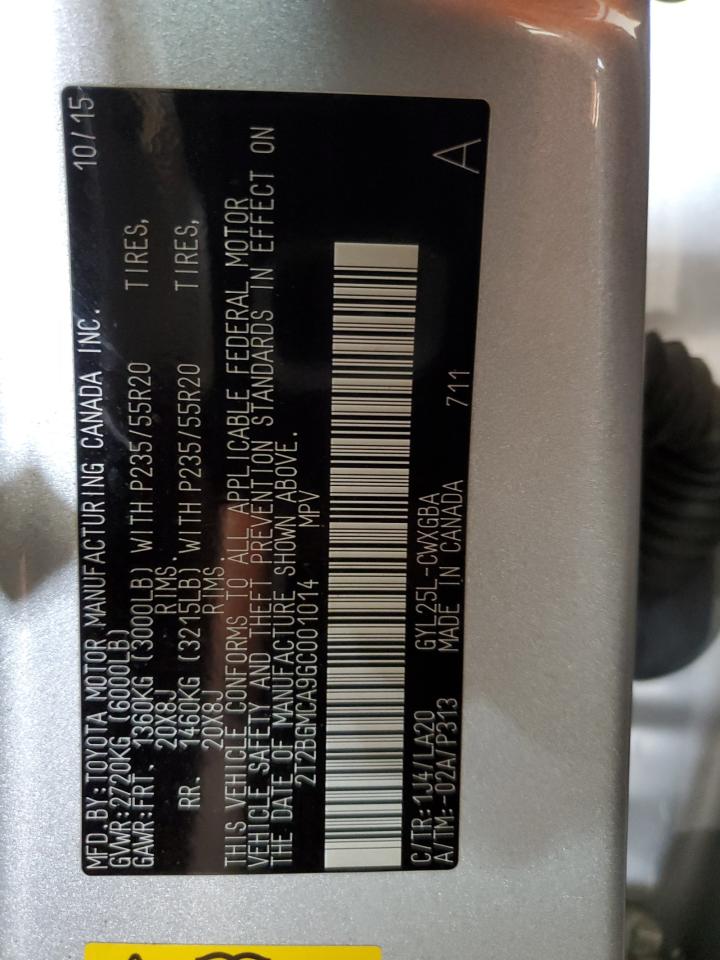 2T2BGMCA9GC001014 2016 Lexus Rx 450H Base