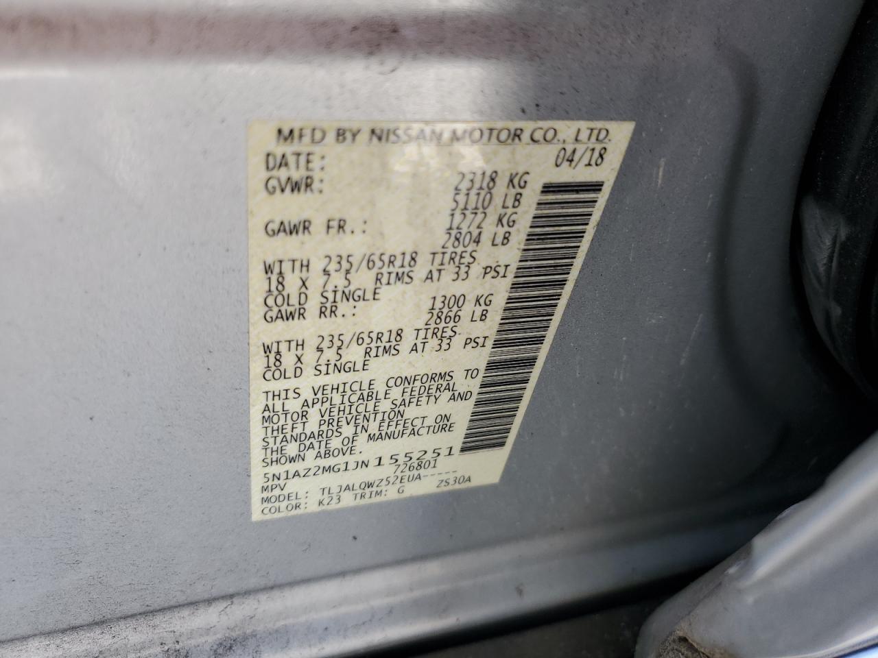 5N1AZ2MG1JN155251 2018 Nissan Murano S